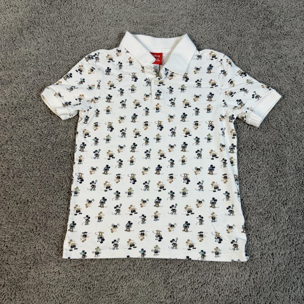 Disney Polo Shirt Boys 8-9 Years White Short Sleeve Collared Mickey Mouse